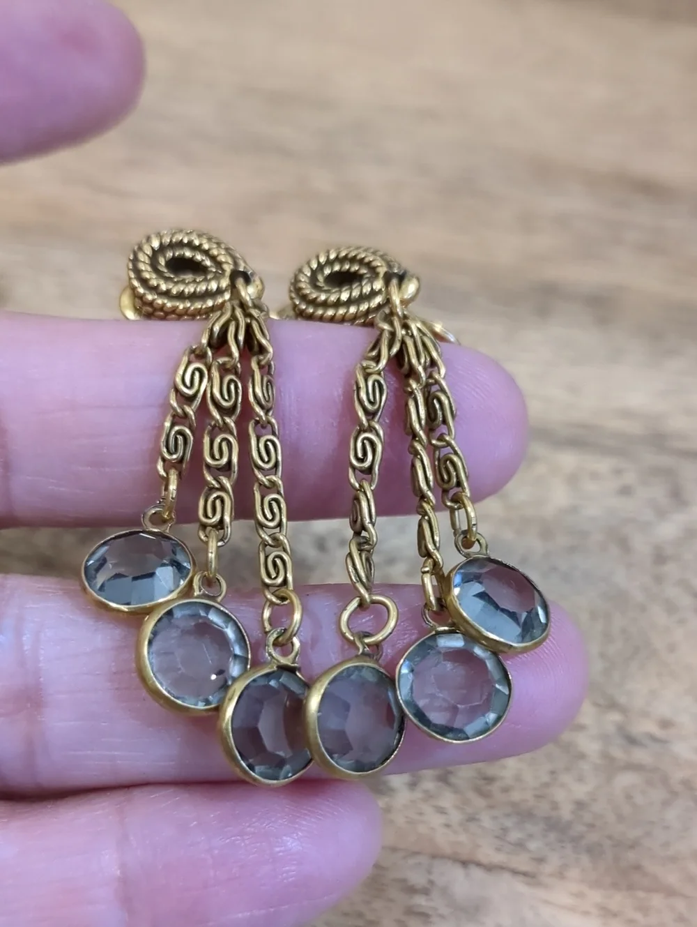 Vintage Goldette Crystal Earrings with Faceted Smoky Crystal Dangles
